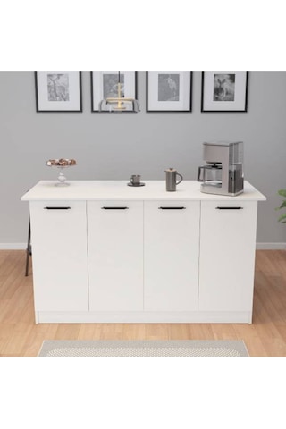 Patentli 160lık Benzila Siyah Kulplu Ada Mutfak, Mutfak Dolabı, Çok Amaçlı Dolap Beyaz