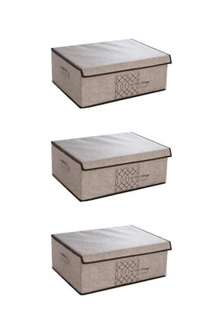 Flosoft 3 Adet Keçe Kapaklı Baza Hurcu, Çok Amaçlı Düzenleyici Organizer 50x40x19 Cm Krem