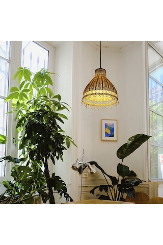 Rattan Bambu Sarkıt Avize: Tulıp 33x40cm Hasır