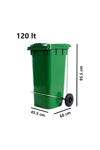 Omnipazar Sy-6507 Pedallı Tekerlekli Kapaklı Plastik Çöp Konteyneri 120 Lt Yeşil