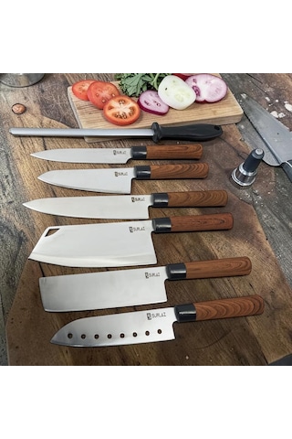 Surlaz 7 Parça Şef Bıçağı Seti, Paslanmaz Çelik, Abs Plastik Saplı Santoku, Cleaver Ve Bileme Dahil, Çeyizlik M