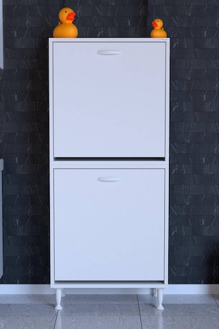 Deniz 2 Katlı Kirli Sepeti, Çok Amaçlı Banyo Dolabı - 65 X 138 X 32,5 Cm 65 Cm
