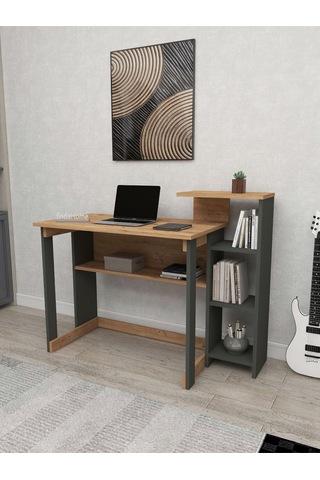 Enda Home Saye 5 Raflı Kitaplıklı Çalışma Masası Çam - Antrasit Koyu Gri - Çam