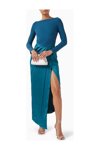 Eegen Studio Drape Maxi Elbise - Dikkat Çekici Doku, Yüksek Yırtmaç & V - Yırtmaçlı Bel Yeşil