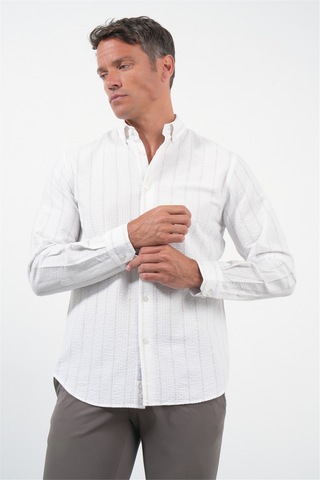 İmza Beyaz-haki Yumuşak Yaka Uzun Kol Slim Fit Pamuklu Gömlek 1004260259 Beyaz - Haki