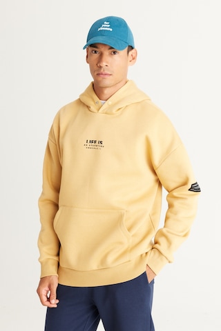 AC&Co / Altınyıldız Classics Erkek Hardal Oversize Fit Bol Kesim Kapüşonlu İçi Polarlı Pamuklu Sweatshirt Hardal