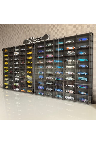 Pleksi Kapak 1/64 Hotwheels, Matchbox Uyumlu Oyuncak Hobi 100lü Araba Rafı Eskitme Siyah