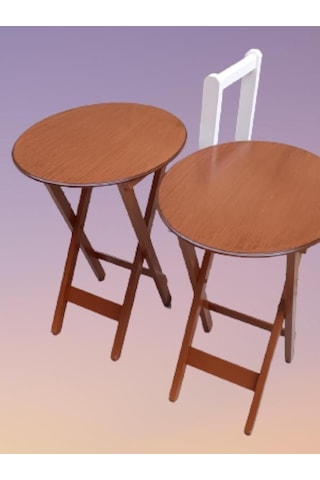Çanta Zigon Sehpa Oval Model İkili Takım Ahşap Mdf Ceviz Renk Uyumu El Yapımı