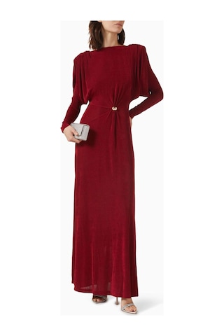 Eegen Studio Diva Maxi Elbise - Puf Kollu, Derin U Yırtmaçlı, Twinkle Knit Kumaş Kırmızı Kod 006732