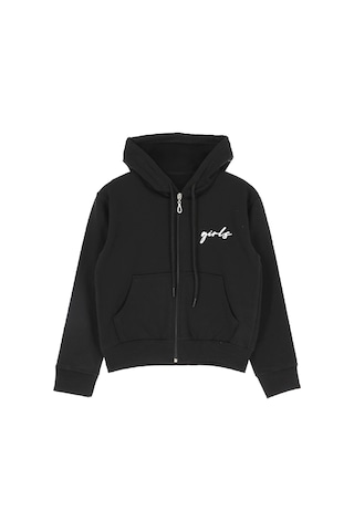 Kız Çocuk 2 İplik-kapüşonlu - Fermuarlı Sweatshirt 12-16 Yaş 12394 Siyah