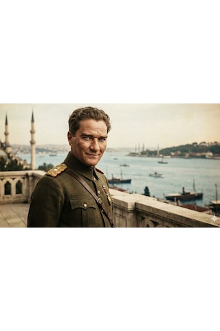 Atatürk Gençlik İstanbul Manzarası Askeri Ev Duvar Salon Ofis Hediyelik Dekarasyon Kanvas Tablo