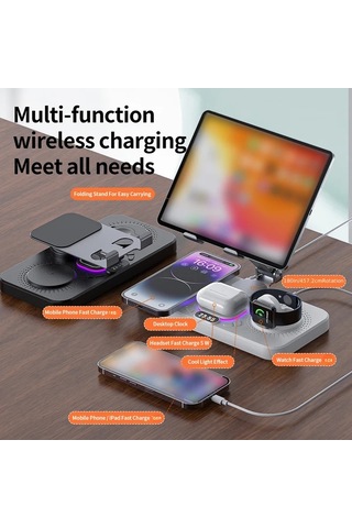 Topshop1 İphone 16 15 Pro Max 14 13 Serisi İpad İwatch İçin Siyah Hızlı Şarjlı Kablosuz Şarj İstasyonu Çoklu Cihaz Uyumlu