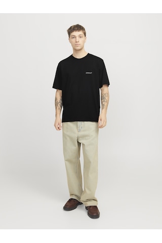 Jack & Jones Erkek Sirt Baskili Bisiklet Yaka Tisört - Split - 12297539 Siyah
