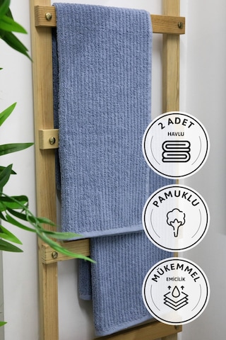 Line Luxury Pamuklu 2li El Yüz Havlusu 50x90 - İndigo İndigo