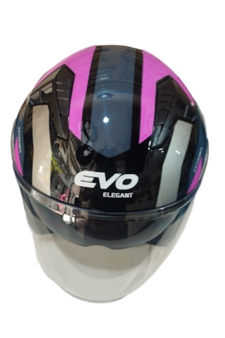 Evo Elegant Güneş Vizörlü Şeffaf Cam + Çenesiz Yarım Açık Kask Mor - Siyah
