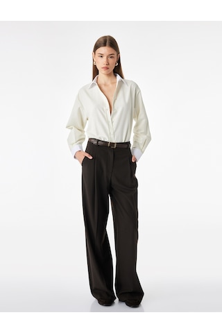Koton Düğmeli Slim Fit Klasik Yaka Renk Bloklu Uzun Kollu Gömlek Yeşil Çizgili 7wak60049uw