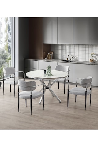 Vellario Metal Kol Detaylı Sandalye 2 Adet Kromaj Siyah Metal Ayak, 57 X 57 X 81 Cm Beyaz - Siyah