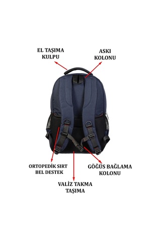 Lacivert Sportif Darbe Emici Su Geçirmez 14-16 İnç Laptop Sırt Çantası Renkli Çok Renkli