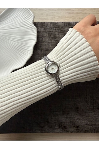 Retro Minimal Boncuk Kordon Vintage Kadın Kol Saati Gümüş Altın