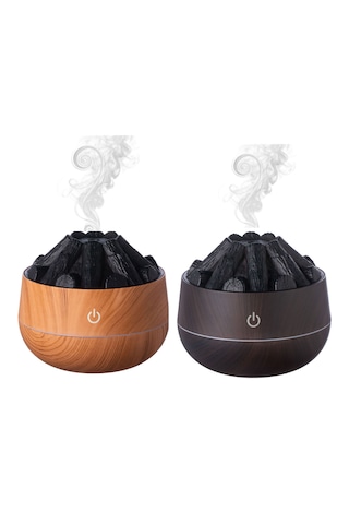 2 Adet Şömine Tasarımlı Usb Lı Led Aydınlatmalı Hava Nemlendirici,aromaterapik Hava Difüzörü,buhurdanlık,,sis Spreyli Gece Lambası, 300 Ml 10x10x10,3cm Kahverengi