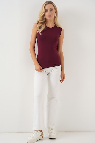 Hiccup Bdart Dik Yaka, Askısız, Fitilli Bodysuit Bordo Kırmızı