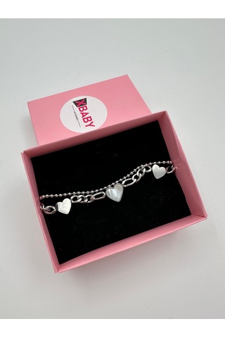 Xbaby Üç Kalp Şekilli Gümüş Renk İkili Çelik Bileklik Gümüş