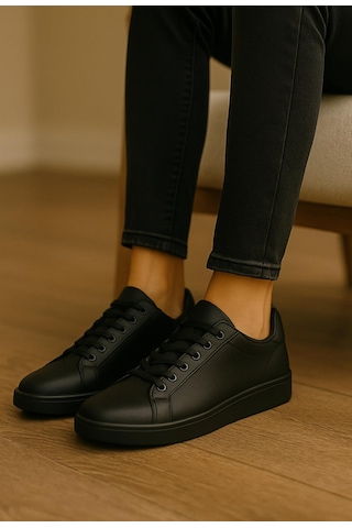 Erkek Siyah Tabanlı Bağcıklı Sneaker Spor Ayakkabı-637 Siyah