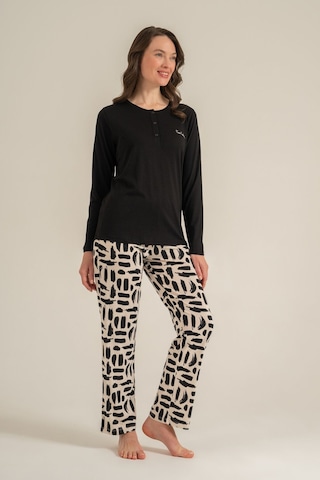 Pierre Cardin Kadın Siyah Nakışlı Uzun Kol Pijama Takım Pc9300-s-v1 Pc9300-s-v1