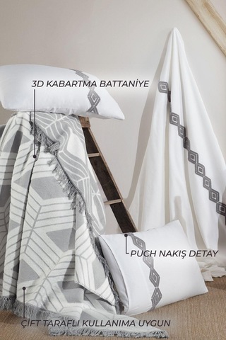 Elart Clark Nevresimli Battaniye Seti 7 Parça Gri Gri