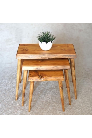 Doğal Ağaç Masif Kütük 3’Lü Zigon Sehpa (361414305)