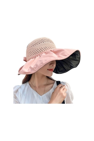 Kadınlar İçin Şık Plaj Şapkası, Güneşten Koruyucu Geniş Kenarlı Balıkçı Şapkası, Yazlık Bisiklet Ve Deniz Kenarı Kullanımı İçin Uv Koruma Sağlayan Moda Şapka Pembe