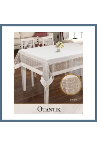 Buradabulabilirsin Keten İşlemeli Masa Örtüsü 160x220 Cm Dantelli Yemek Masası Örtüsü Otantik Model Krem Bbz