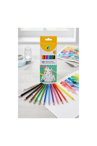Aquarel Suluboya Kalemi 12 Renk 1 Paket Adel Karton Kutu Sulu Boya Kalemi 12 Li Fırça Hediyeli Sanatsal Kaliteli Çok Renkli