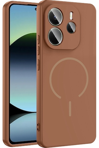 Xiaomi Redmi Note 14 4g Kılıf M-safe Şarj Özellikli Zore Meta Kapak Kahverengi