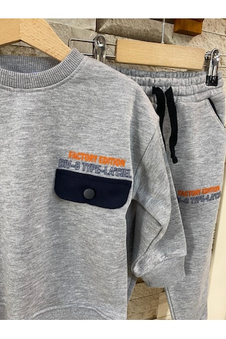 Lacıel Parıs Kapak Cepli Çocuk Eşofman Takım Gri