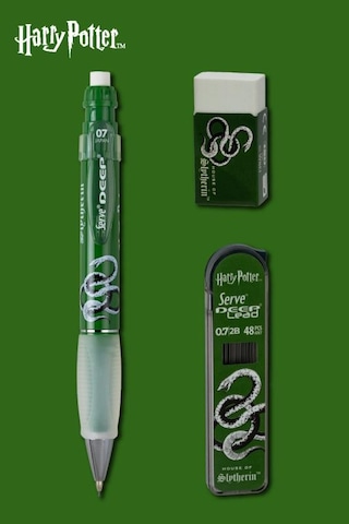 Serve Deep Üçlü Set 0.7 Mm Harry Potter Koleksiyonu Mekanik Versatil Kalem, 2b Min 48 Li & Pvc Siz Silgi Seti - Koyu Yeşil Çok Renkli