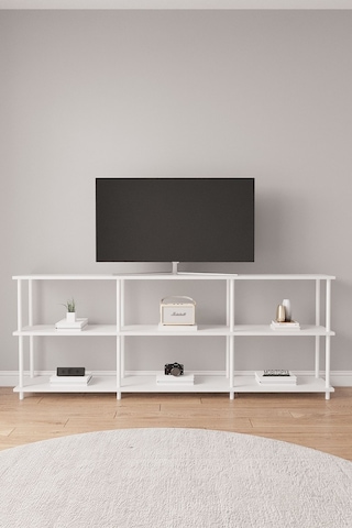 Çevir Kur 200 Cm Beyaz B.d Raflı Tv Sehpası, Tv Ünitesi 200 71 29 Cm Beyaz