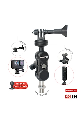 Knmaster MC120 – 360° Ayarlanabilir Motosiklet 10mm Vida Bağlantılı Aksiyon Kamera Aparatı