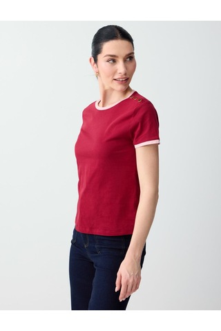 Jimmy Key Jimmy Key Bordo %100 Pamuk Bisiklet Yaka Omuzu Detaylı Örme Bluz 6sw035556562
