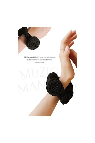 Gül Detaylı Siyah Saten Saç Tokası Muzıgae Mansıon Hair Band 89487628