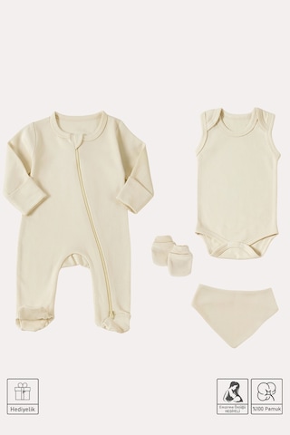 Mama Padre Yenidoğan %100 Pamuk Hastane Çıkış Seti 10 Parça + Emzirme Önlüğü Hediye Soft Touch Bej Renk Bej - 861039026 Bej