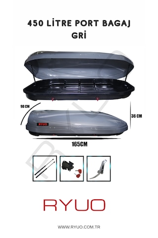 Ryuo Araç Üstü Tabut Port Bagaj 450 Litre Gri Ryuo Araç Üstü Tabut Port Bagaj 450 Litre Gri