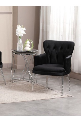 Garden House Siyah Kumaş Gümüş Metal Ayak Çay Seti Koltuk Takımı Ofis Koltuk Takımı Siyah