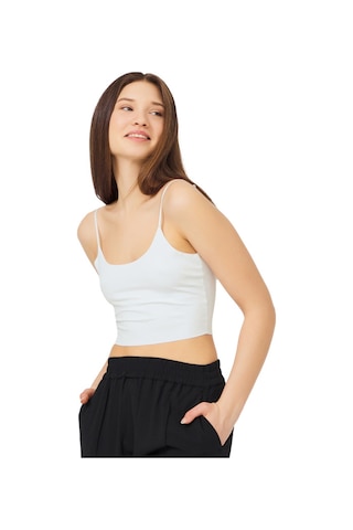 Krem Ayarlanabilir İnce Askılı Lazer Kesim Kadın Crop Büstiyer