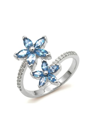 Mikro Taşlı Mavi Kardelen Çiçeği Gümüş Yüzük - Gümüş Gümüş