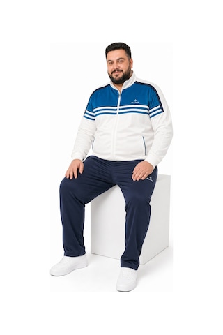 Elloks Erkek Battal Beden Fermuarlı Eşofman Takımı Beyaz