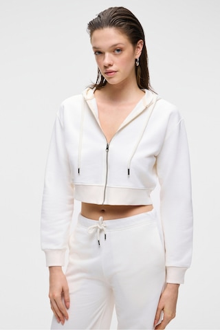 Grımelange ARUBA Kadın %100 Pamuk Uzun Kol Crop Beyaz Sweatshirt