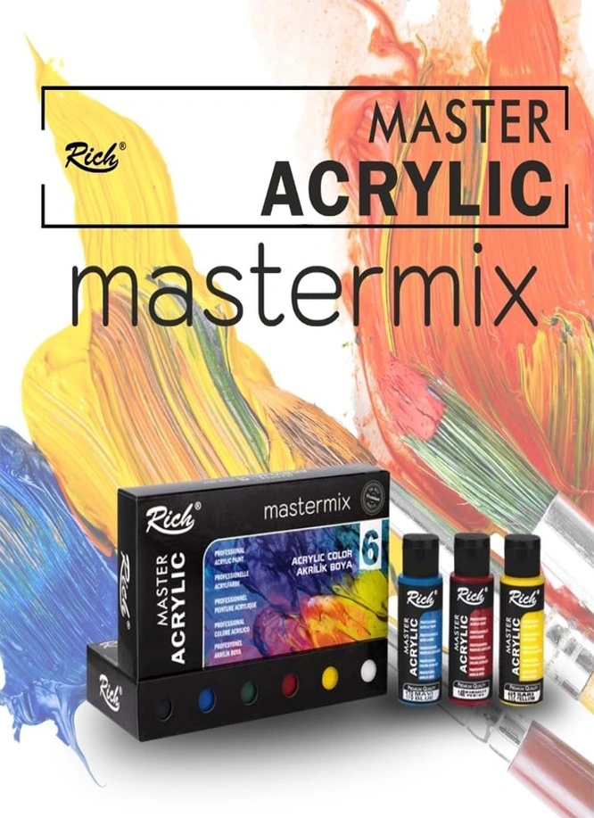 Rich Mastermix Akrilik Boya 12 Renk 60 Ml 1 Paket Pastel Ve Ana Renkler Akrilik Boya 12 Li Profesyonel Tuval Canvas Çok Renkli
