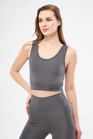 Halter Yaka Spor Sütyeni Crop Top Füme