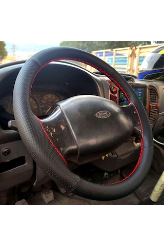 Dikişli Direksiyon Kılıfı Noktalı/siyah Deri Kırmızı Dikişli Ford Transit 2004-06 Kırmızı